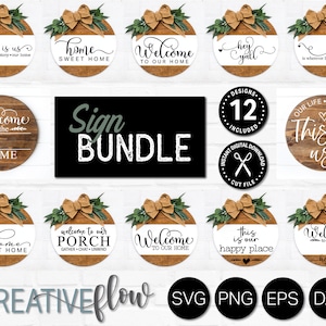 Door Hanger SVG Bundle | Welcome Svg, Split Monogram Svg, Door Sign Svg  | Glowforge, Silhouette and Cricut cut files for projects | PNG