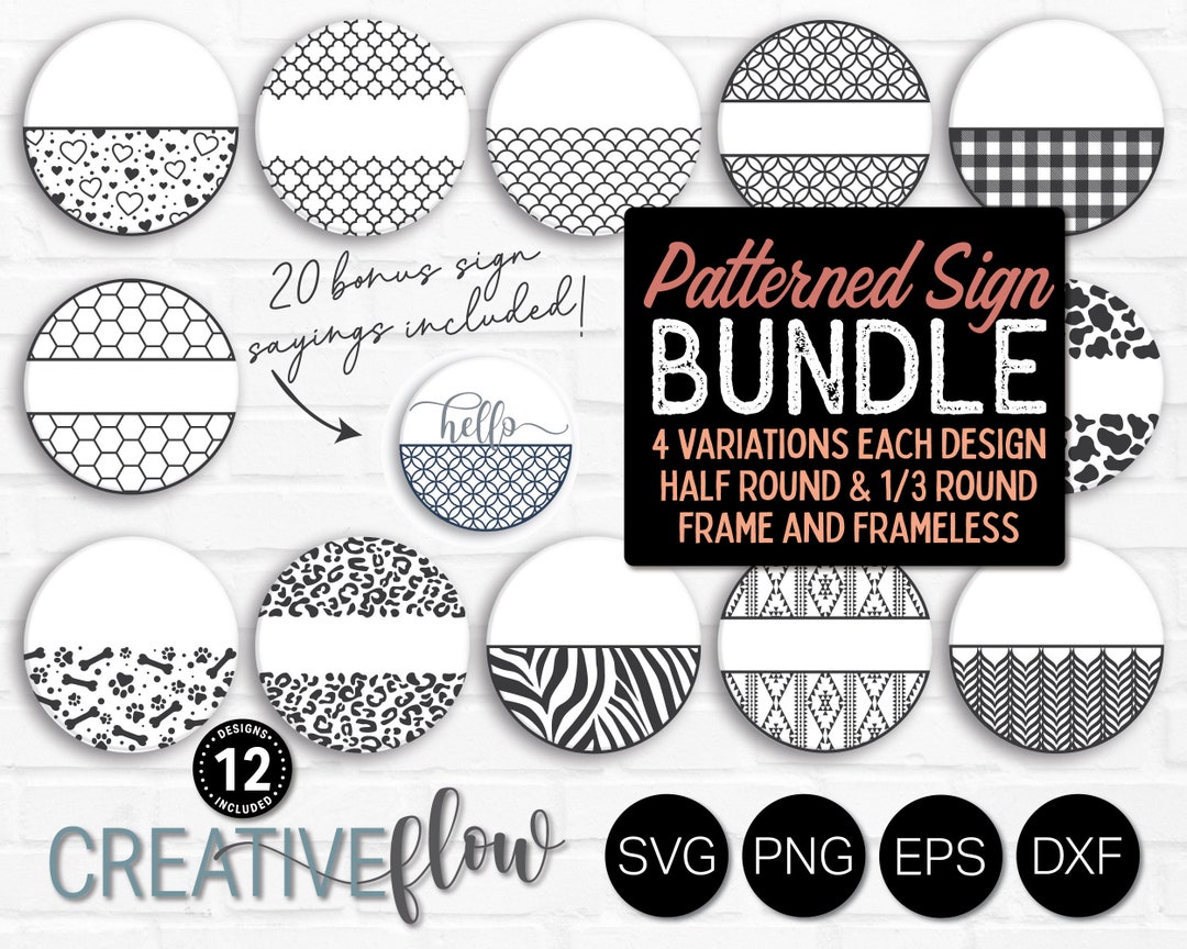 Patterned Round Door Hanger Svg Bundle, Half Round Sign Svg, Welcome ...