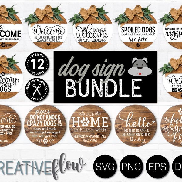 Funny Dog Door Hanger SVG Bundle | Paw Print Welcome Svg for Dog Mom Lover | Door sign, porch sign, door mat for Cricut Projects | PNG