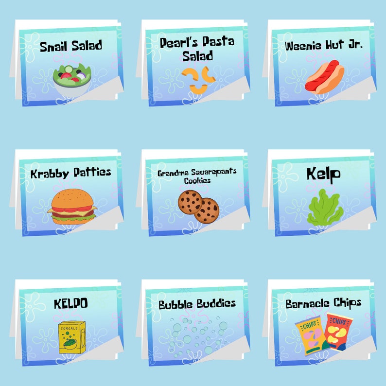 Etiquetas de comidas do fundo do mar: decorações de festa do Bob Esponja (arquivos digitais) imagem 3