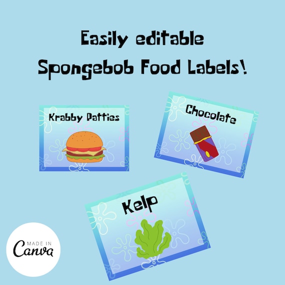 Cartoon Under the Sea Food Labels: Spongebob Party Decorations (Digital Files)
