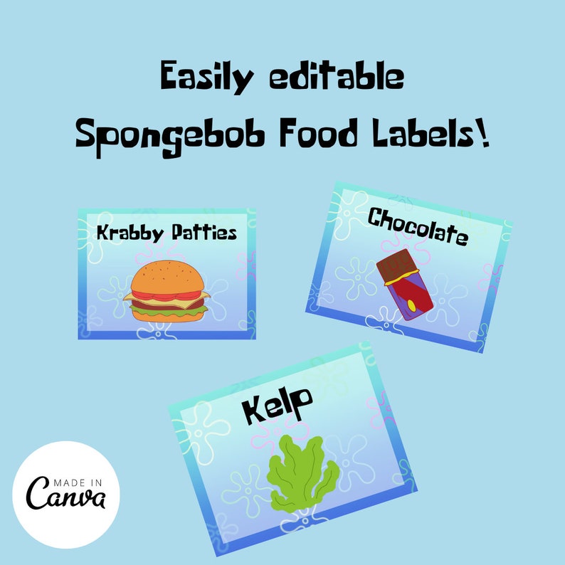 Etiquetas de comidas do fundo do mar: decorações de festa do Bob Esponja (arquivos digitais) imagem 1