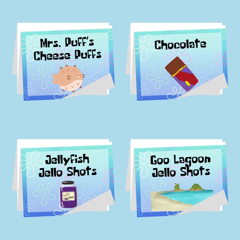 Etiquetas de comidas do fundo do mar: decorações de festa do Bob Esponja (arquivos digitais) imagem 4