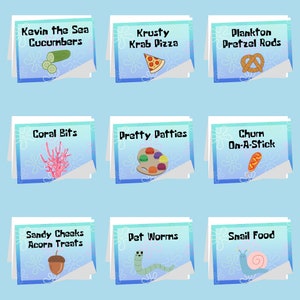Etiquetas de comidas do fundo do mar: decorações de festa do Bob Esponja (arquivos digitais) imagem 2