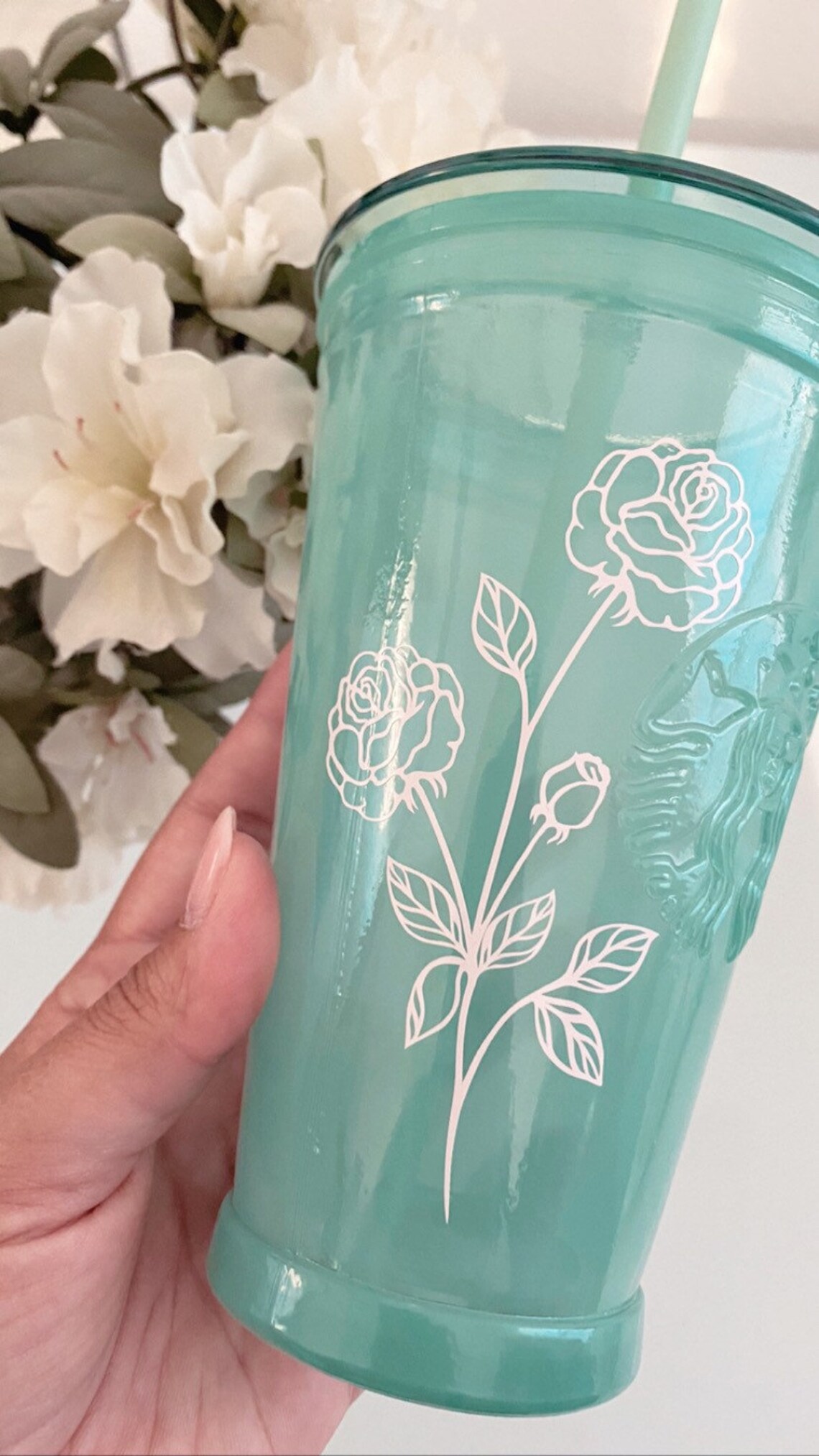 Rose Recycled Glass Starbucks Cold Cup Personalize Gift Etsy