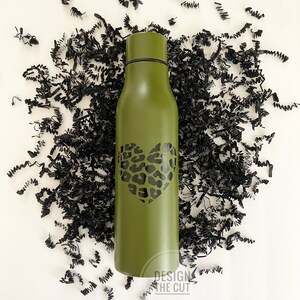 Cheetah Print Heart Forest Green Stainless Steel Insulated Tumbler | Personalize Gift | Hot Beverage Bottle | Coffee Bottle