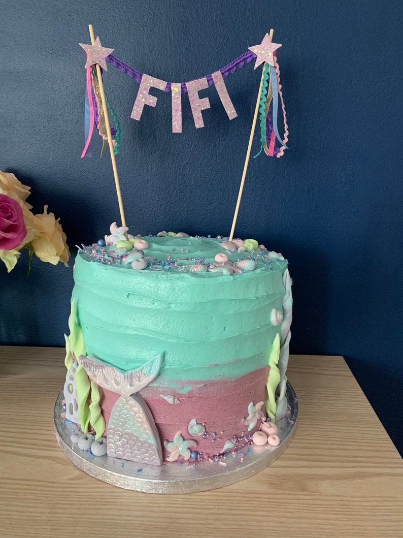 Mermaid themed personalised cake topper