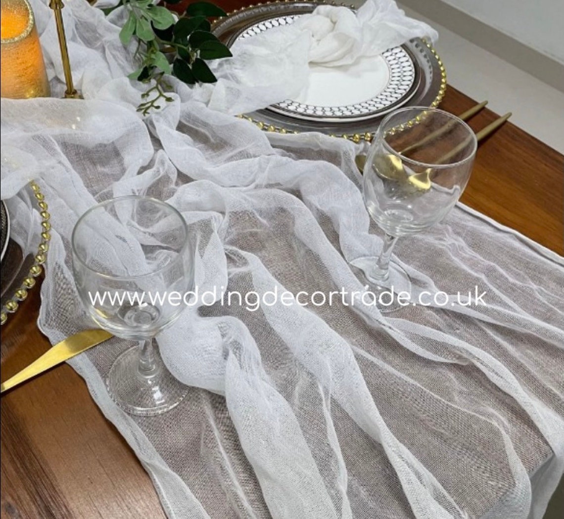 White Cheesecloth Table Runner / Boho Table Runner / Christmas Etsy