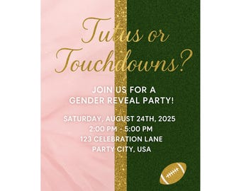 Tutus or Touchdowns Gender Reveal Invitation: Editable Canva Template (Digital Download