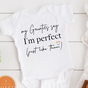 Two Aunties baby announcement | Lesbian Aunts baby bodysuit | LGBTQ baby shower gift | Gay Auntie baby tops
