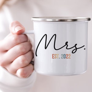 Mrs and Mrs Mugs | Enamel Coated Campfire Coffee Mugs | Lesbian Couple | Same Sex Wedding | Lesbian Wedding Gift | Lesbian Engagement