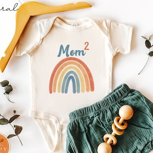 Mom2 (squared) | Lesbian mom baby gift| Cream baby bodysuit | Boho baby gift | Two moms baby gift | Lesbian pregnancy | baby announcement
