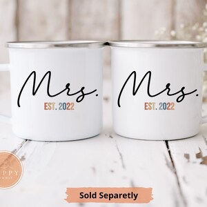 Mrs and Mrs Mugs | Enamel Coated Campfire Coffee Mugs | Lesbian Couple | Same Sex Wedding | Lesbian Wedding Gift | Lesbian Engagement