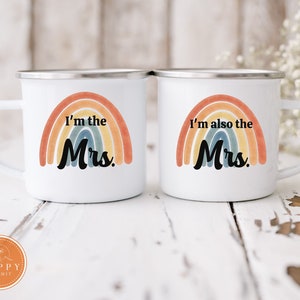 Mrs and Mrs Mugs | Enamel Coated Campfire Coffee Mugs | Lesbian Couple | Same Sex Wedding | Lesbian Wedding Gift | Lesbian Engagement