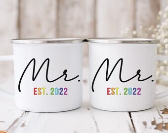 Mr. and Mr. Mugs | Enamel Coated Campfire Coffee Mugs | Gay Couple | Same Sex Wedding | Gay Wedding Gift | Gay Engagement