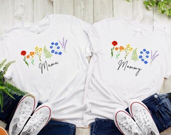Mama and Mommy Shirts | Rainbow Wildflower Lesbian Mom Gift