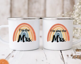 Mrs and Mrs Enamel Campfire Mug | Lesbian Wedding Gift