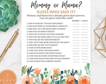 Lesbian Baby Shower Game | Mommy or Mama? (PDF)