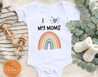 I Love My Moms Baby Bodysuit | Rainbow LGBT Pride Clothing
