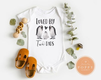 Penguin 'Loved by Two Dads' Baby Bodysuit | LGBT Gay Dad Gift