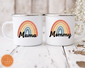 Lesbian Mom Enamel Mug | Rainbow Mama, Mommy Design