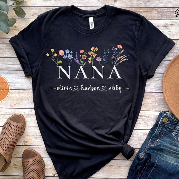 Personalized Nana Floral Shirt With Grandkids Names | Nana Flower Tshirt | Custom Grandchildren's Names | Mother's Day Gift for Nana