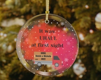 Lesbian Couple Ornament | Custom Names & Year, 'Uhaul at First Sight' Gift