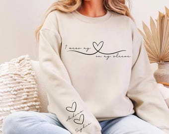 Personalisiertes Mama Sweatshirt, gestickte Herzhülle, benutzerdefinierter Kindername