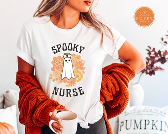 Spooky Nurse T-Shirt | Retro Halloween Ghost Floral Tee
