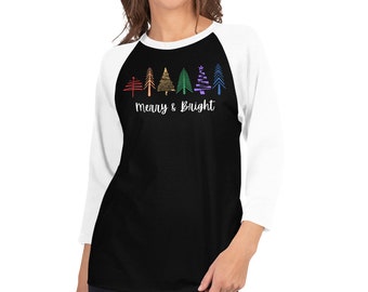 Rainbow Christmas Tree Raglan Tee | LGBT Pride Holiday Shirt