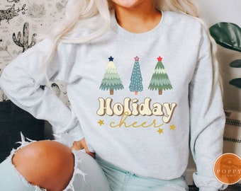 Retro Christmas Tree Sweatshirt | Holiday Cheer Crewneck