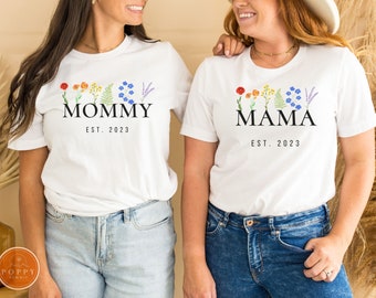 Matching Mama Mommy Shirt | Rainbow Wildflower Lesbian Mom Gift