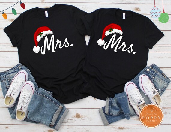 Mrs and Mrs Christmas Matching Tee Shirt Funny Lesbian Couple Honeymoon T shirts Lesbian Wedding Christmas Gift Newlyweds LGBT Etsy Ireland