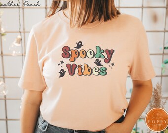 Retro Spooky Vibes Halloween T-shirt - Cute Witchy Fall Tee