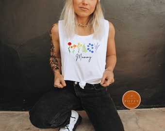 Lesbian Muscle Tank pride Mommy and Mama | Personalized Mama and Mommy | Rainbow Wildflowers | Two moms | Lesbian mom gift