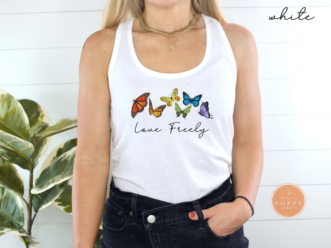 Pride Rainbow Butterfly Tank Top | Love Freely Rainbow Butterflies Tank ...