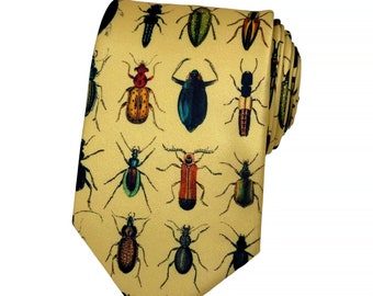 Colourful Bugs Tie: Vibrant Insects on Rich Gold Necktie