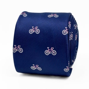 Pink Bicycle White Wheels Navy Skinny Tie Necktie - Playful Elegance for Every Occasion
