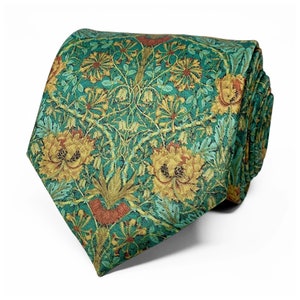 Vintage gebloemde stropdas met geel en bloemen op groene achtergrond