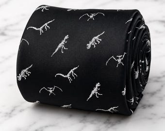 Prehistoric Dinosaurs Silk Necktie Black