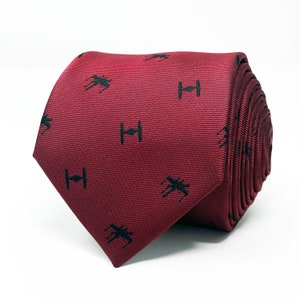 X-wing + Tie Fighter Necktie | Star Wars Starfighters Spaceships Burgundy Tie