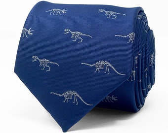 Dinosaur Skeleton Necktie in Navy Blue