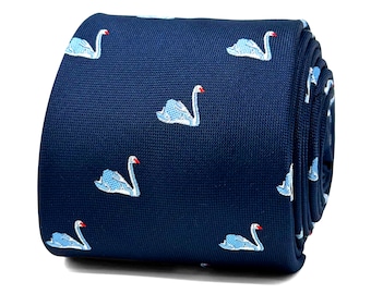 Swans Tie | Elegant Swan Birds Animal Novelty Navy Men's Microfiber Necktie