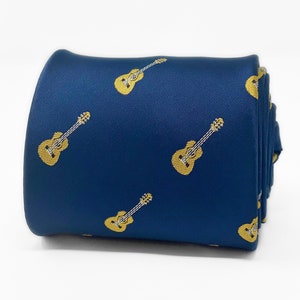 Acoustic Guitar Tie | Musical Instrument Navy Silk Necktie