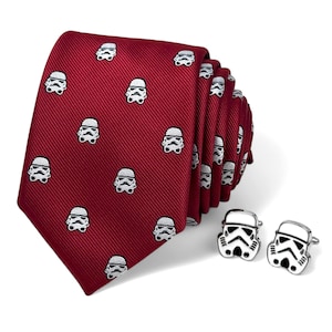 Stormtrooper Iconic Helmet Tie & Cufflinks | Star Wars sci-fi Galactic themed Burgundy Microfiber Necktie Gift Box
