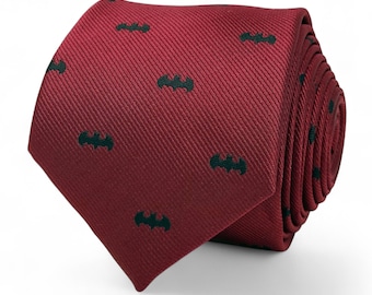 Fledermaus Krawatte + Einstecktuch | DC Comics Superhelden Burgund Accessoires Set
