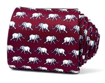 White Elephants Necktie in Burgundy