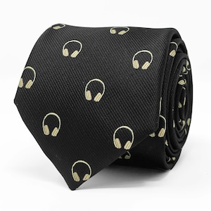 Music Lover Tie | Headphones Black Necktie