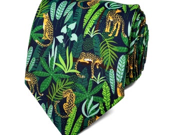 Exotic Jaguar Big Cat Tie Necktie on a Lush Tropical Background