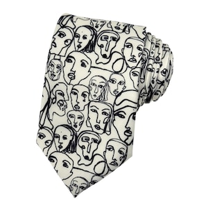 Faces Expressions Art in Picasso Style Necktie | Doodles Art Outline People's Portraits